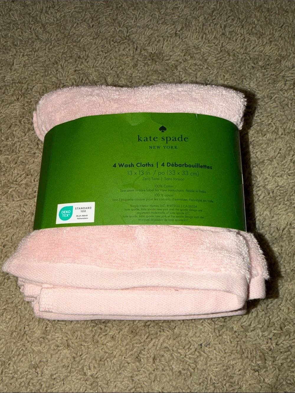 kate spade Pink Cotton Wash Cloths - Set of 4